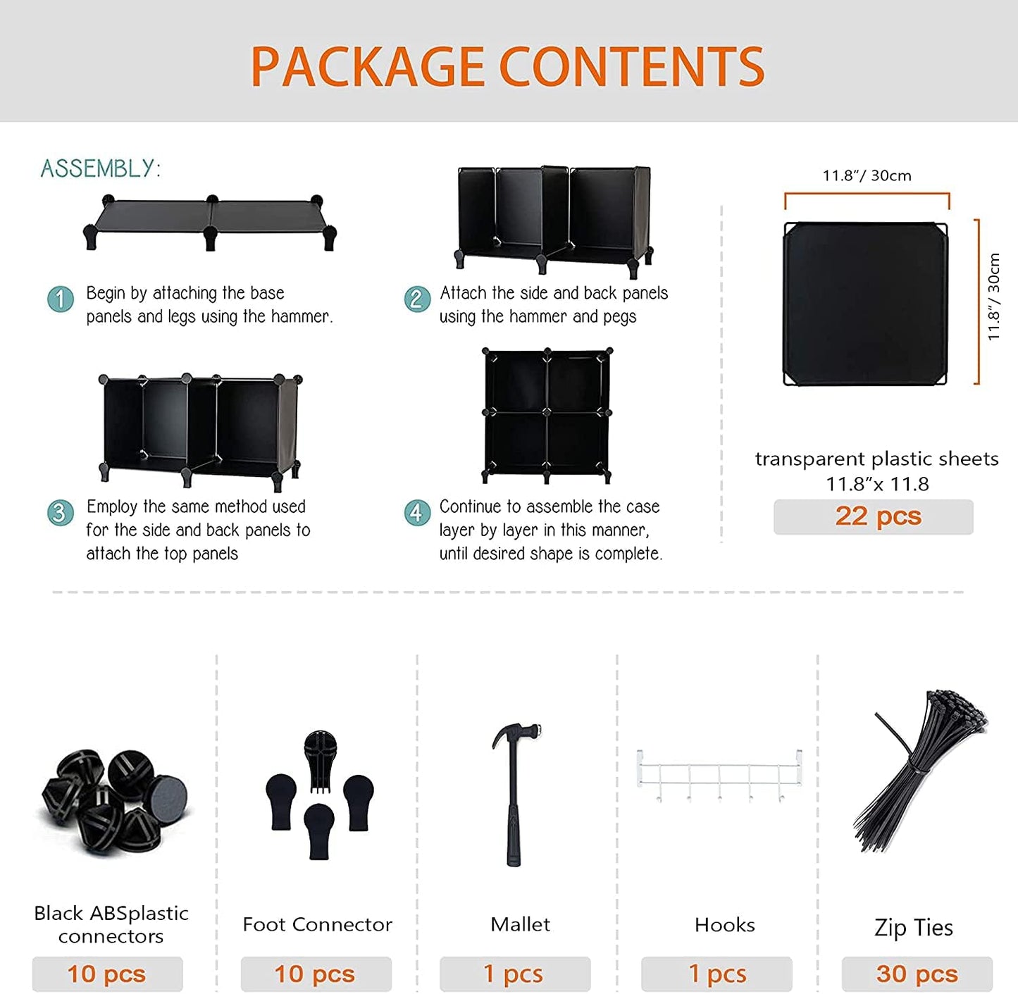 6-Cube Closet Organizer and Storage Shelf with Metal Hammer, Versatile Cabinet for Bedroom, Kitchen, and Closet, Black