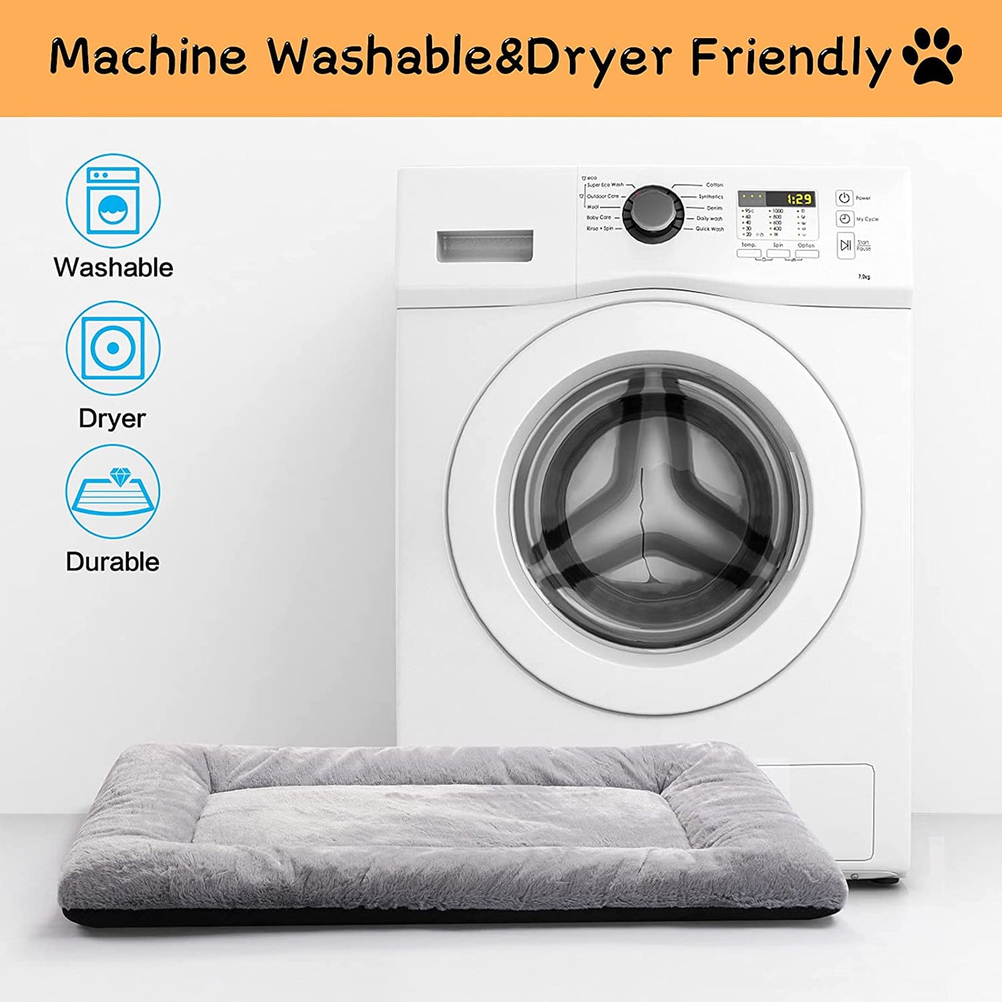 Dog Bed Mat 36" for Metal Crates - Ultra-Soft, Machine Washable, Anti-Slip Kennel, 36L x 23W x 1H Inch Med - Lrg
