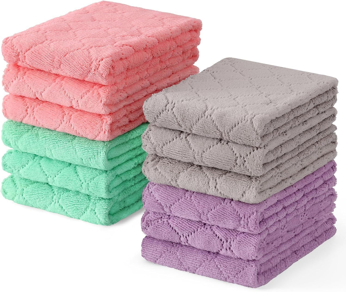 Microfiber Cleaning Cloths - 12 Pack, Ultra Soft & Absorbent Kitchen Towels, 10" x 10", Lint-Free Reusable Cloths