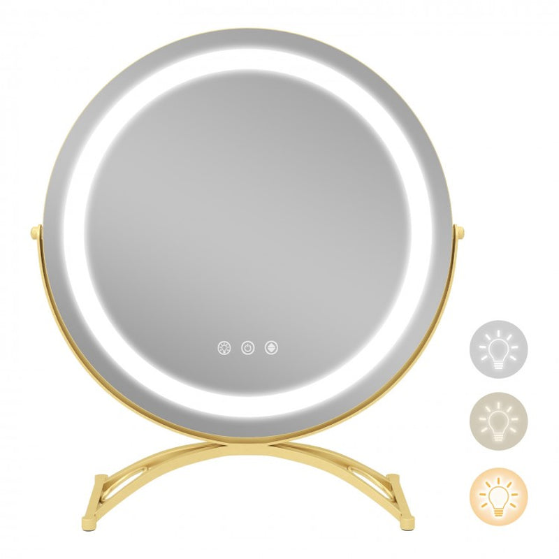 16-Inch Round LED Vanity Mirror with Three Color Temperature Settings and Adjustable Brightness