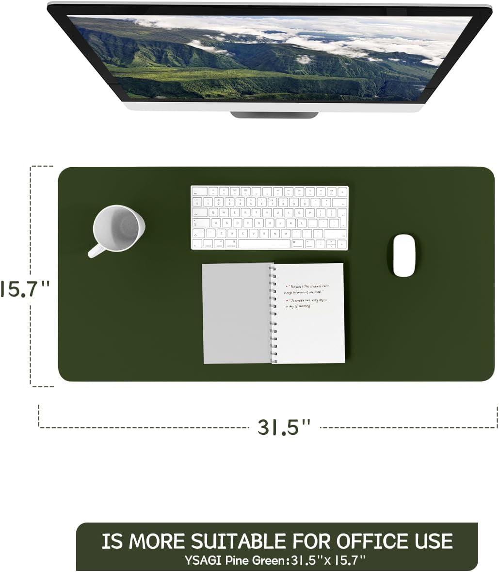 Non-Slip Waterproof PVC Leather Desk Pad, Ultra-Thin Large Mouse Pad, Easy-Clean Writing Mat (Olive Green, 31.5" x 15.7")