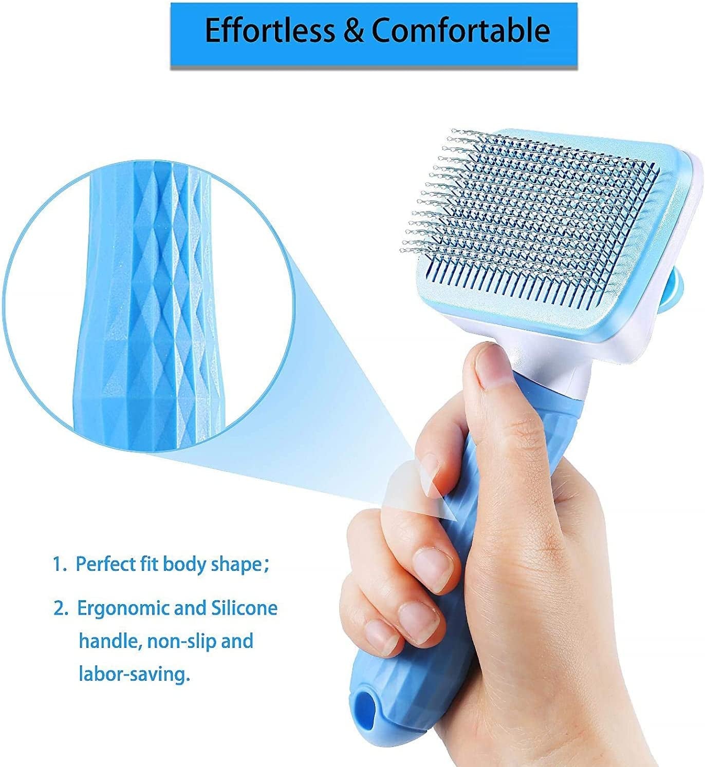 Self-Cleaning Slicker Brush for Dogs and Cats, Suitable for Long and Short Hair, Blue