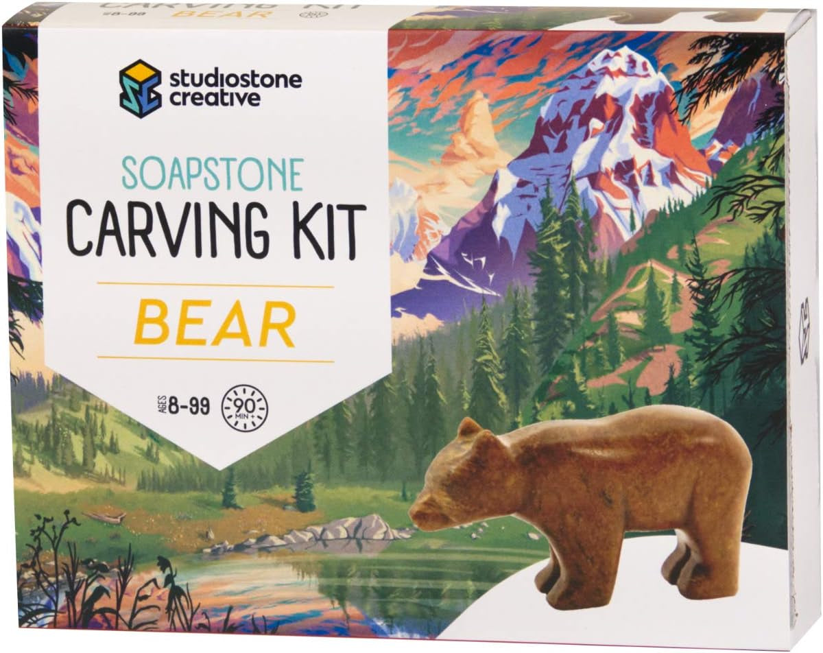 Bear Soapstone Sculpture Carving DIY Arts and Crafts Kit for Kids Adults