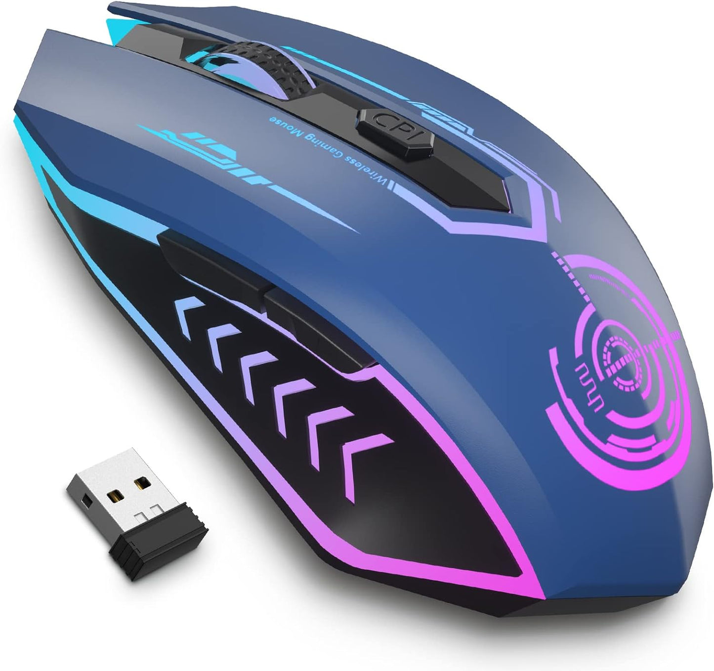 Wireless Gaming Mouse - 10000 DPI, Rechargeable USB Wireless Mouse - 6 Buttons 7 Changeable LED Color Programmable