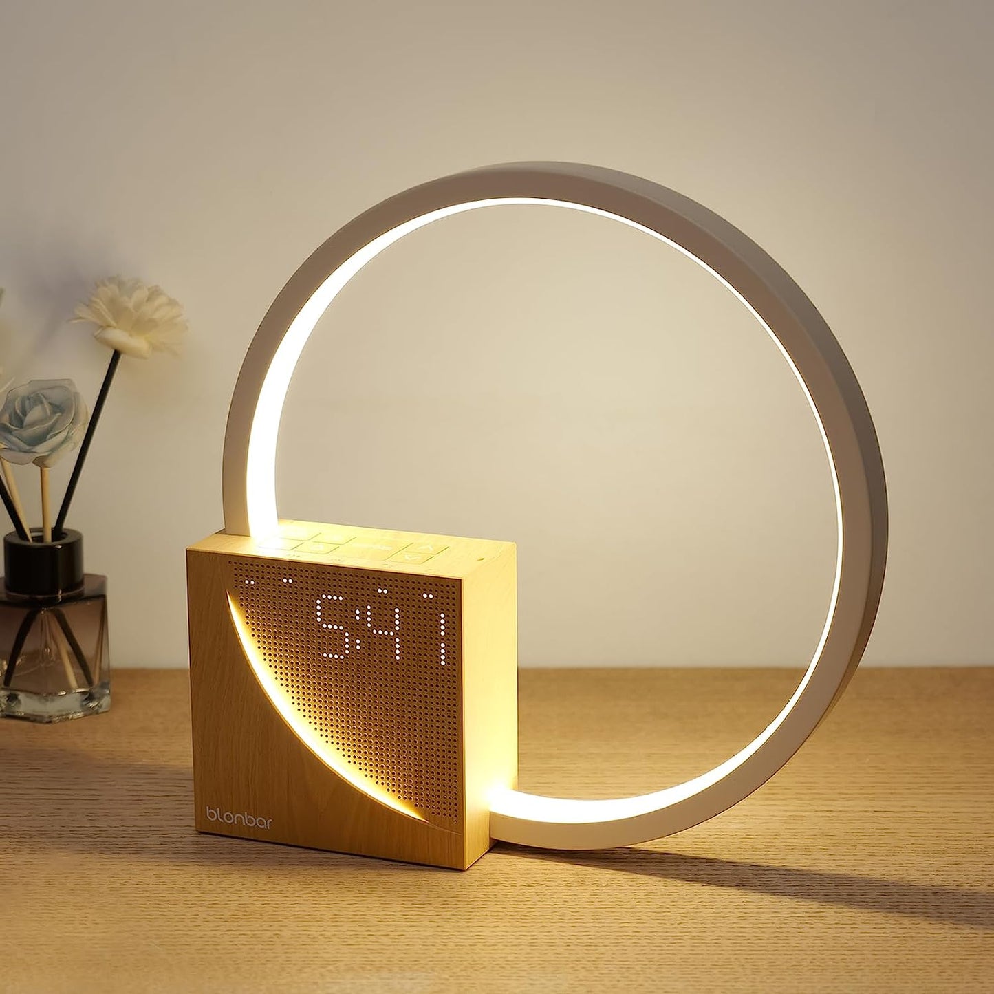 Sunrise Alarm Clock Bedside Lamp with Touch Control, 10 Natural Sounds, and Adjustable Brightness for Bedroom and Living Room