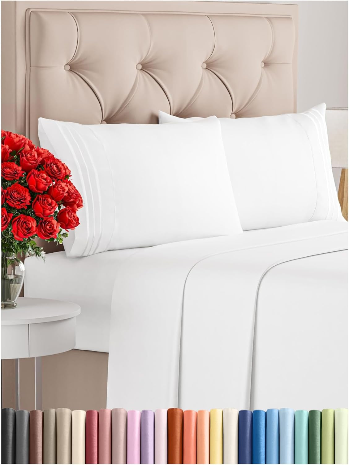 Queen Size 4-Piece Luxury Sheet Set - Breathable, Cooling, and Extra Soft - Deep Pocket, Easy-Fit, Wrinkle-Free Design - White Oeko-Tex Certified Bed Sheets