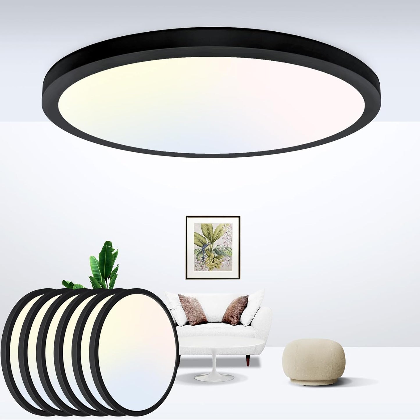 12-Inch LED Flush Mount Ceiling Light Fixture, 28W 3200Lm Adjustable Color Temperature (3000K/4500K/6000K) for Bedroom, Kitchen, and Dining Room (White)