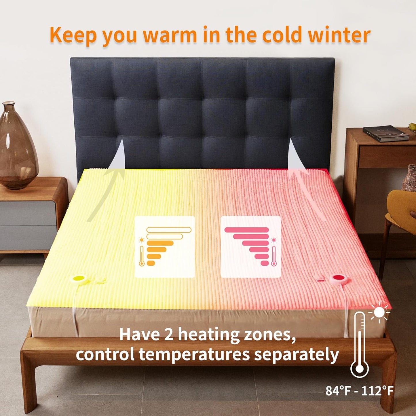 King Size Heated Mattress Pad with Dual Control - Electric Pad 78"x80"+15" with 6 Heat Settings, Adjustable 1-10 Hour Auto-Off, ETL Certified, Fast Heating, Overheat Protection, Machine Washable