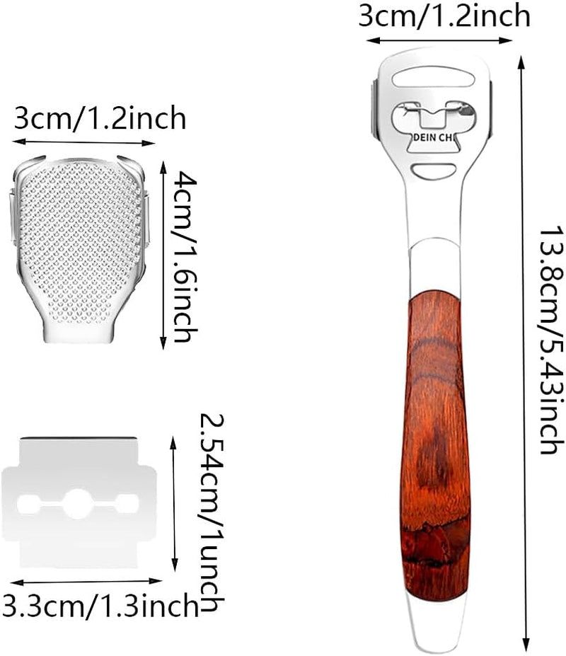 Foot Care Pedicure Set - Stainless Steel Callus Shaver with Wood Handle, Foot File, and 50 Replacement Blades for Effective Hard Skin Removal