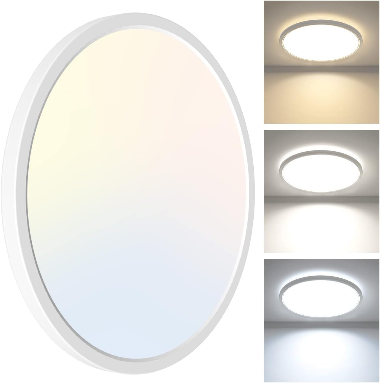 12-Inch LED Flush Mount Ceiling Light Fixture, 28W 3200Lm Adjustable Color Temperature (3000K/4500K/6000K) for Bedroom, Kitchen, and Dining Room (White)