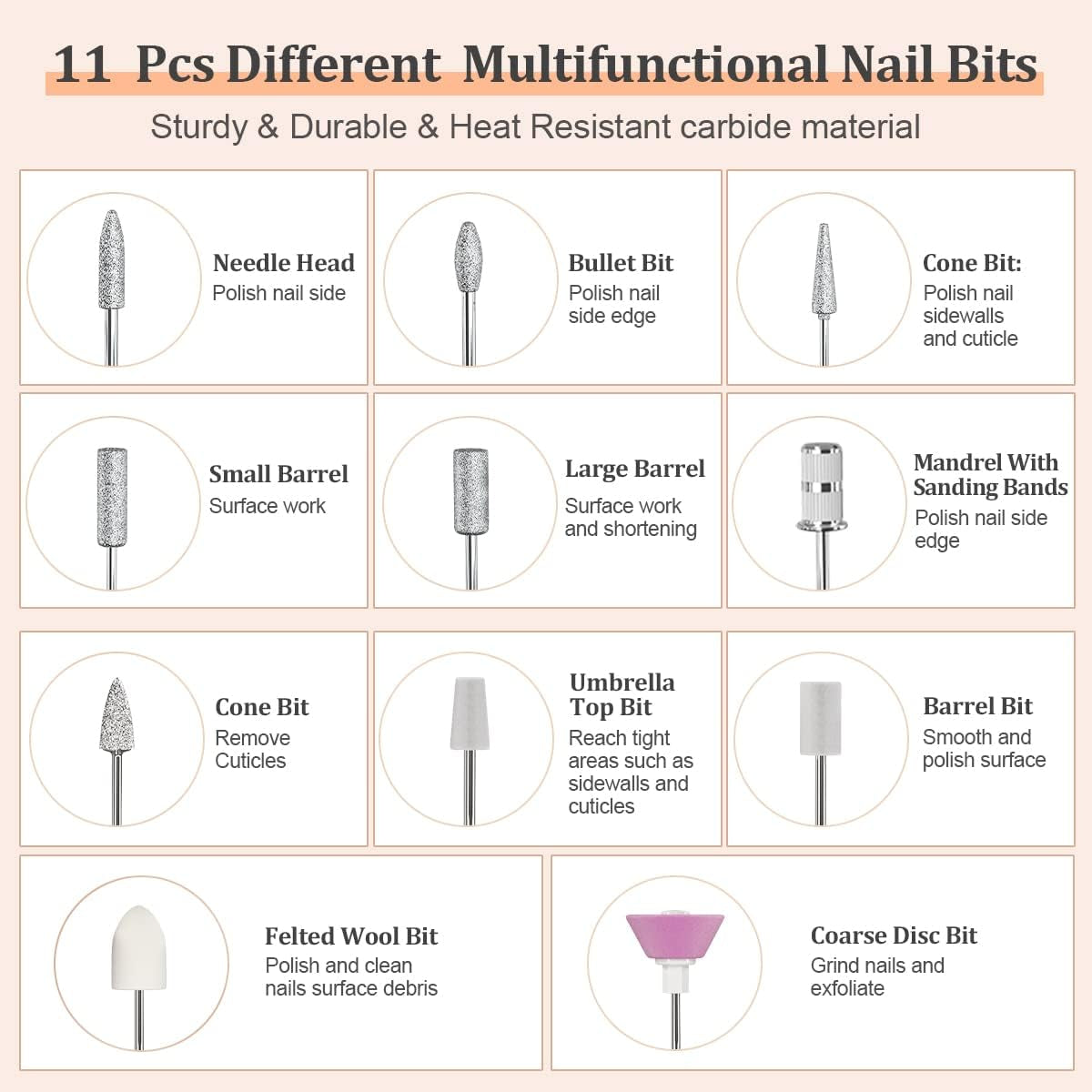 Portable Electric Nail Drill Machine with 11 Nail Drill Bits and 26 Sanding Bands for Acrylic, Gel, and Dip Powder Nails - Ideal for Salon and Home Use, Gold