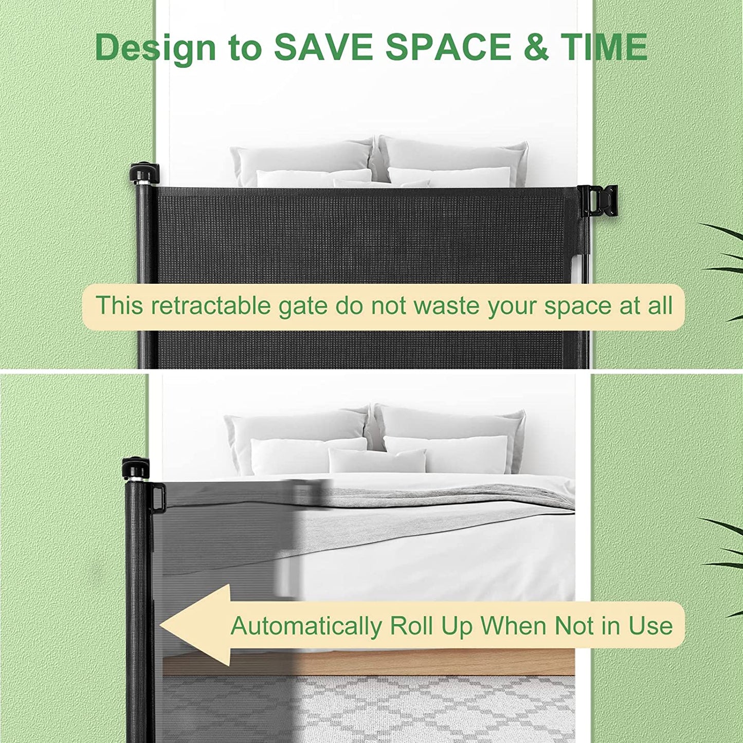 Retractable Extra Wide Baby Gate - 33” Tall, Extends to 55” Wide, Mesh Safety Gate, Kids and Pets, Suitable for Stairs, Indoor/Outdoor (33”X55” - Black)