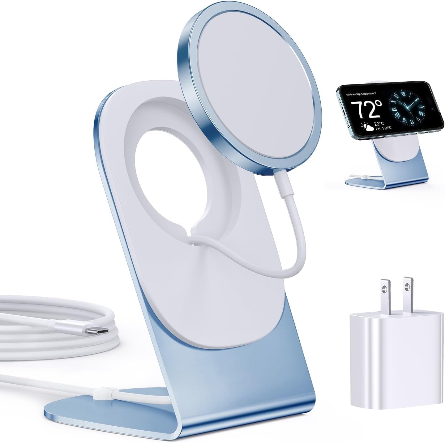 MagSafe Wireless Charger for iPhone Series - Convertible Magnetic Charging Stand - 20W Adapter and 5ft Cable for iPhone and AirPods