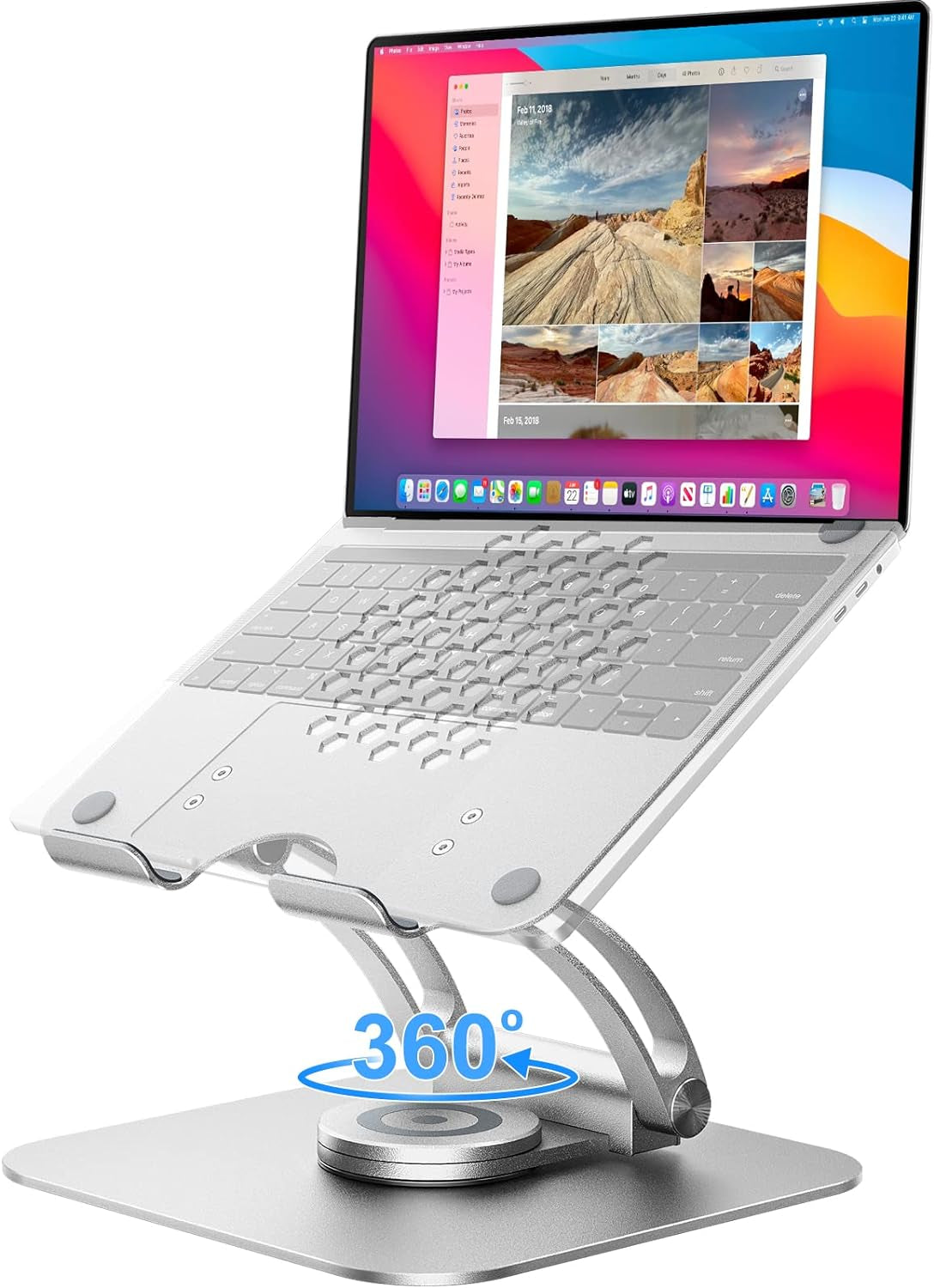 Ergonomic 360° Rotating Laptop Stand for Desk - Adjustable Computer Riser Compatible with 10-16" Laptops - Gray