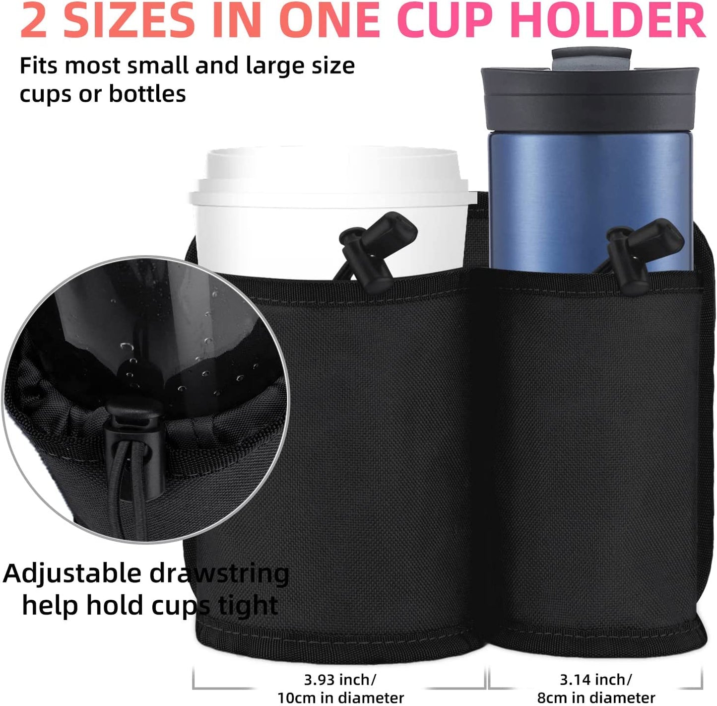 Luggage Travel Cup Holders for Roll-On Suitcase Handles - Beverage Carrier for Coffee Mugs and Drinks