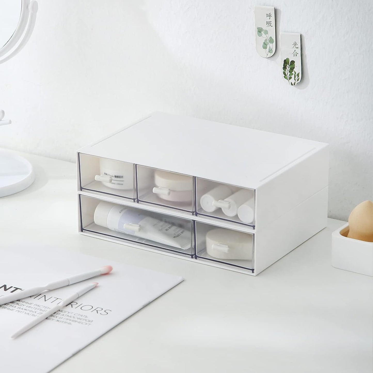 Sophisticated 6-Drawer Desk Organizer for Makeup and Cosmetic Storage for Bathroom and Desktop Organization (White)