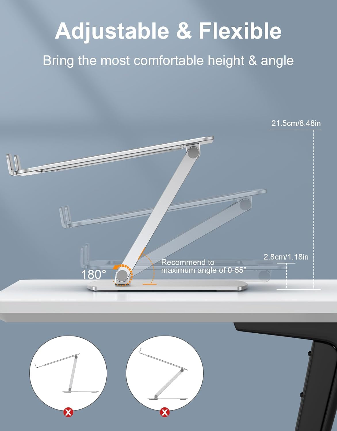 Adjustable Aluminum Laptop Stand for Desk - Ergonomic Riser for Improved Posture, Ventilated Cooling, and Portability