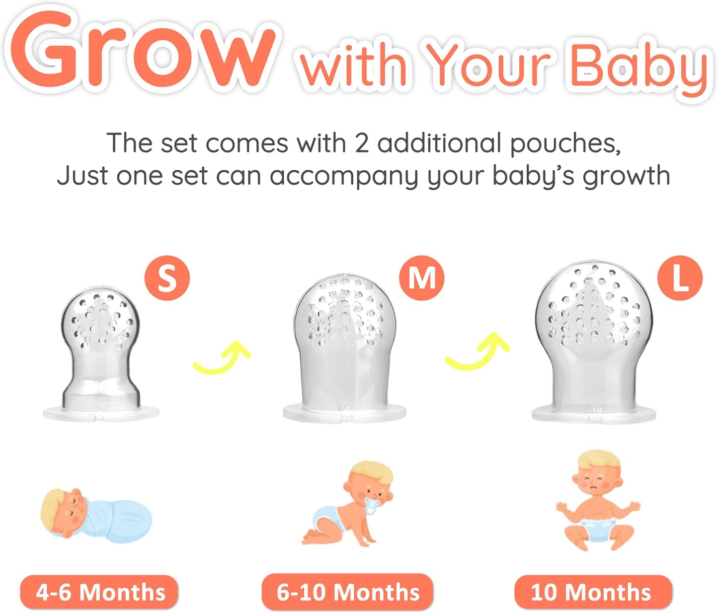 Fruit Food Feeder Pacifier- BPA-Free Teething Relief, Breast Milk Popsicle Mold - Purees, Food Freezer Cube Tray, 2 Additional Pouches