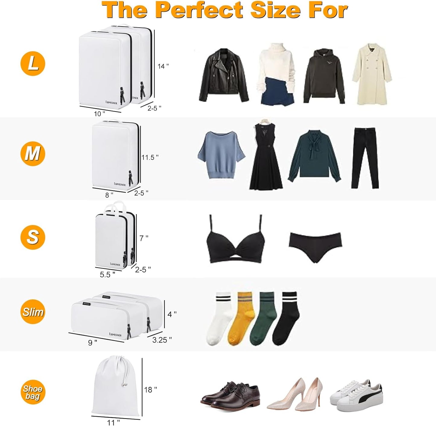 Compression Packing Cubes Set - 8-Piece Travel Organizers for Carry-On Suitcases in White