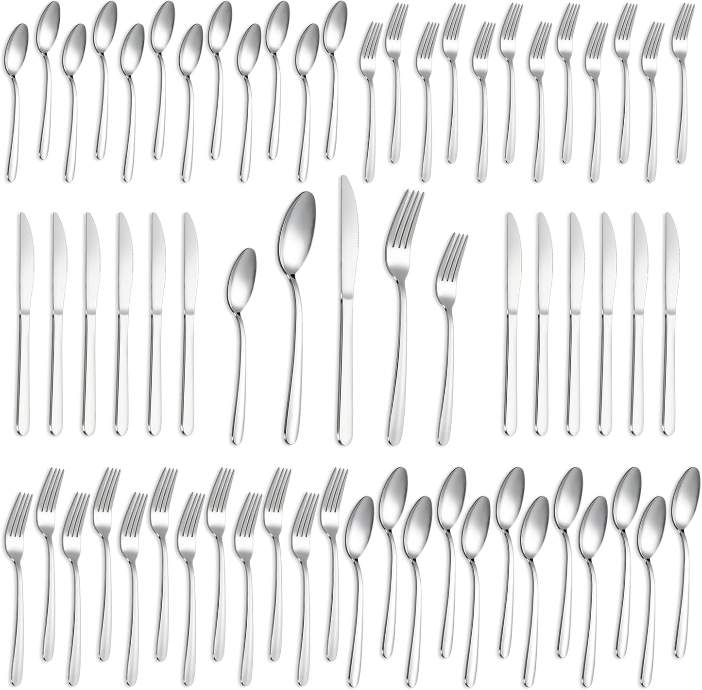 60-Piece Stainless Steel Flatware Set for 12, Includes Knives, Forks, and Spoons, Dishwasher Safe