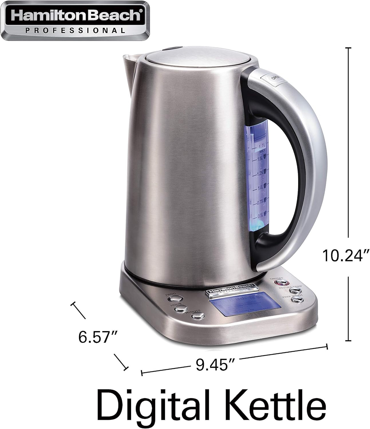 Hamilton Beach 41028 Professional Electric Kettle with Digital Controls, Six Preset Temperatures, LCD Display, 1500 Watts, Silver