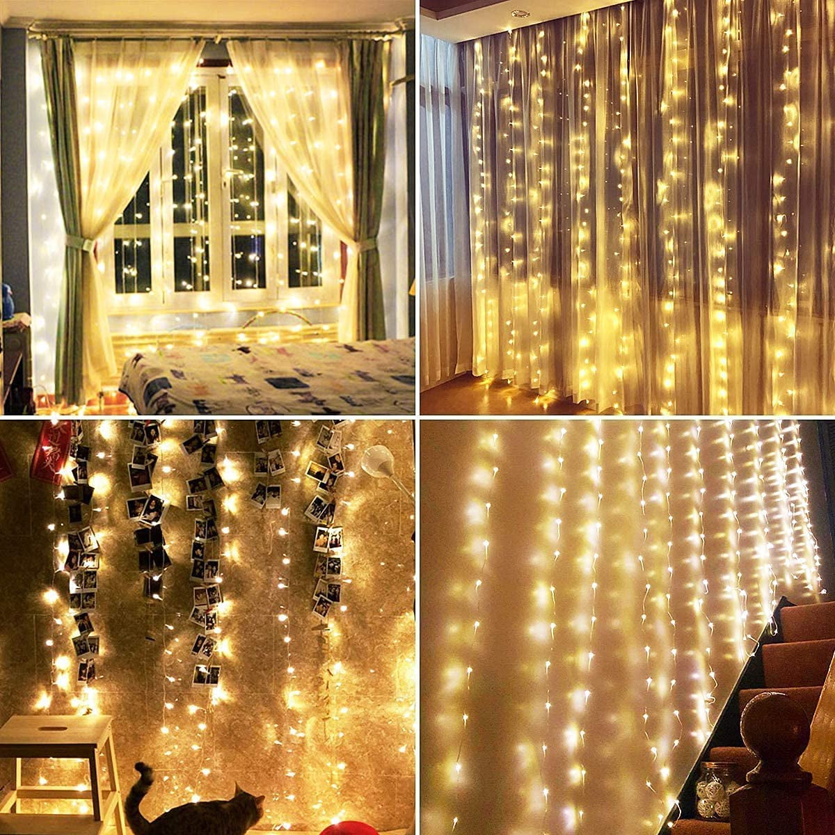 300 LED Warm White Curtain Fairy Lights with 8 Modes, USB Powered Icicle String Lights with Remote and Timer for Indoor and Outdoor Decoration (9.8 x 9.8 Ft)