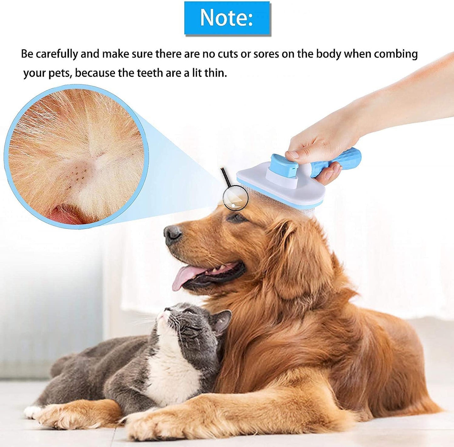 Self-Cleaning Slicker Brush for Dogs and Cats, Suitable for Long and Short Hair, Blue