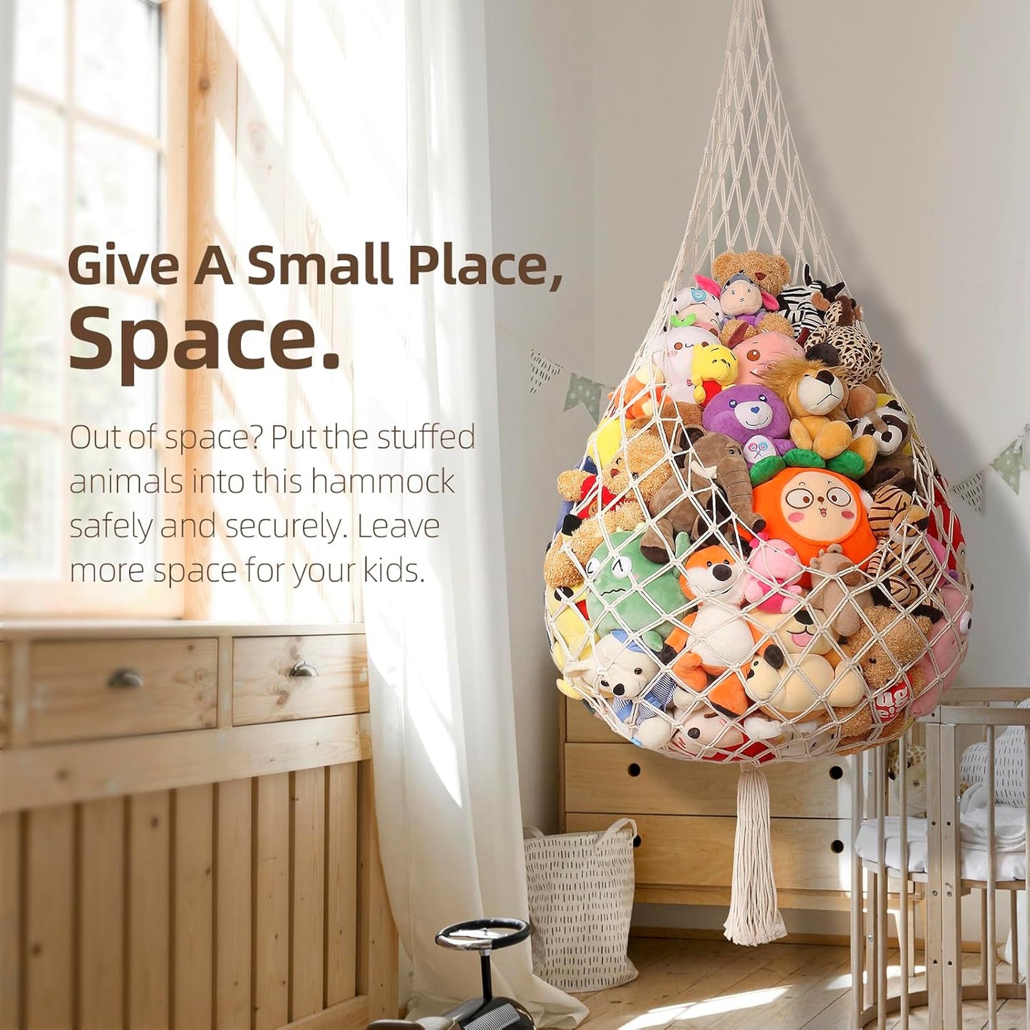 Ceiling-Mounted Stuffed Animal Storage Hammock - Plush Toy Organizer Net, Boho Decor Solution