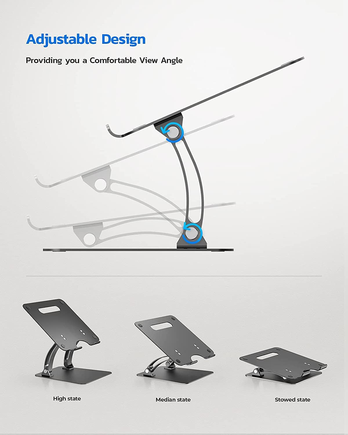 Ergonomic Adjustable Laptop Stand for 10-17" Notebooks and Tablets, Compatible - MacBook Pro, Air, Dell XPS, Samsung - Black