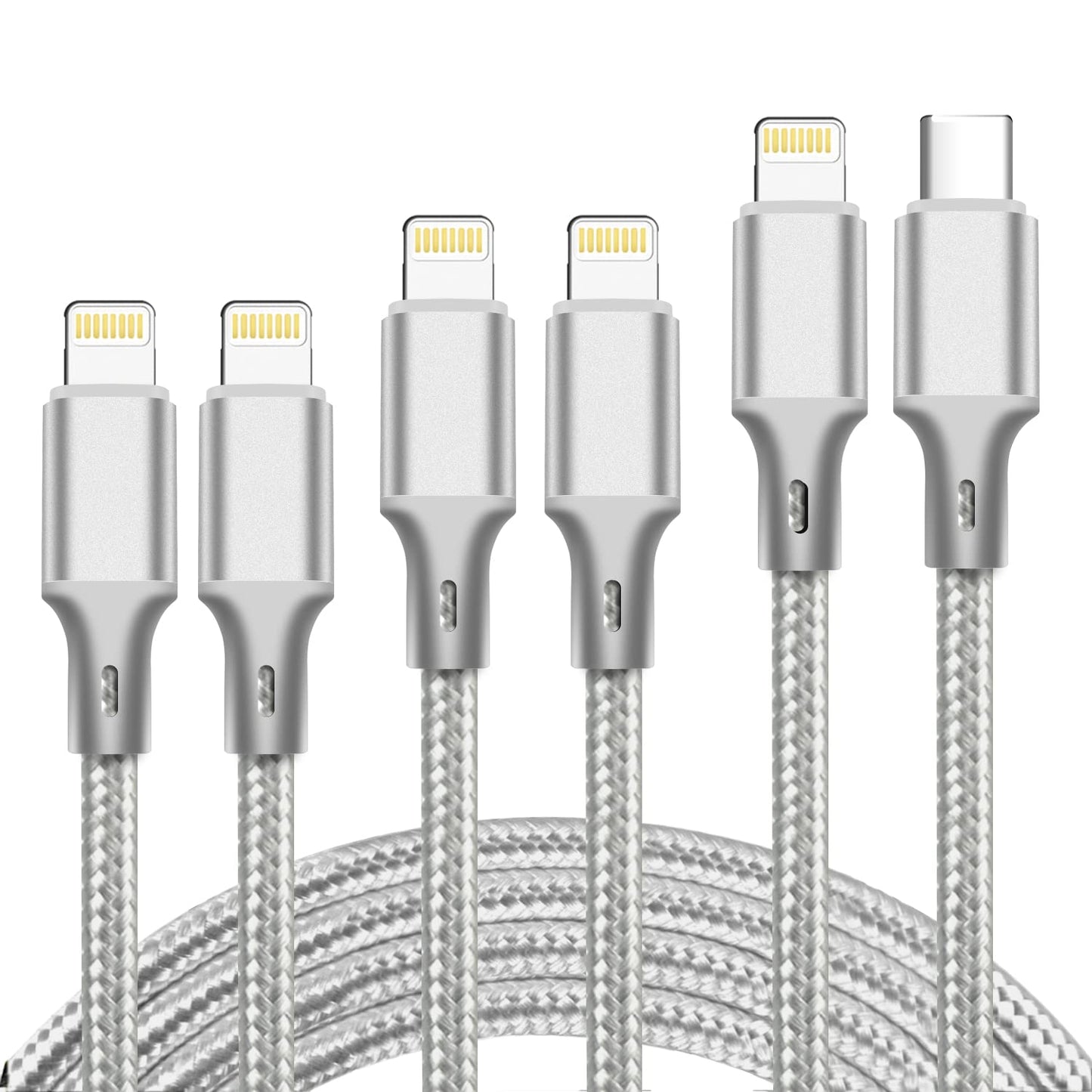 Iphone Charger, 5 Pack 3/3/6/6/10FT Apple Mfi Certified USB Lightning Cable Nylon Braided Fast Charging Cord Compatible for Iphone - Black