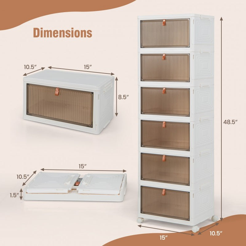 6-Tier Stackable Plastic Storage Bins with Lids and Access Doors
