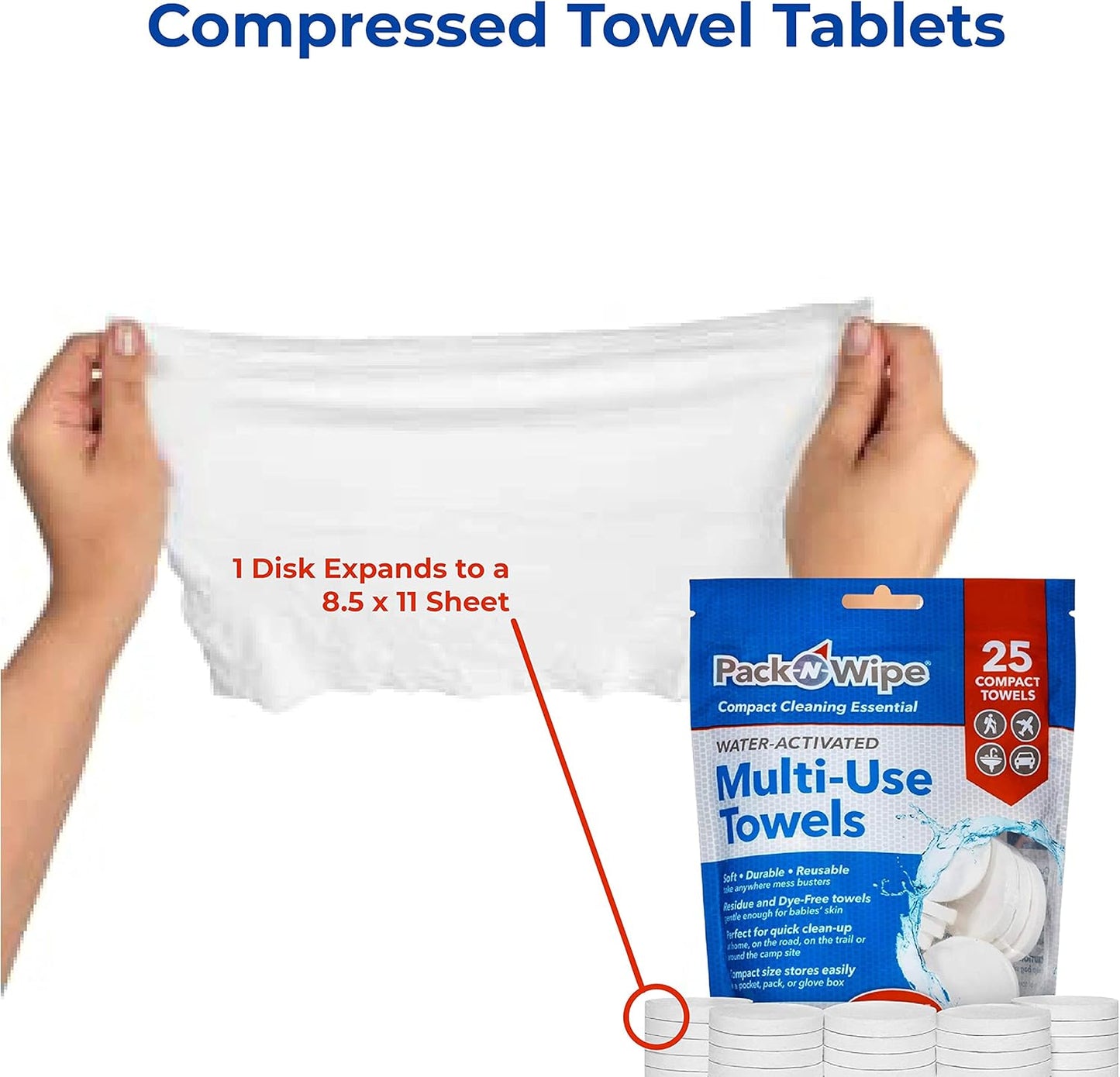 Disposable Compressed Towel Tablets - Absorbent, Durable & Reusable - Cleaning Cloths, Camping Towels, Soft, Eco-Friendly