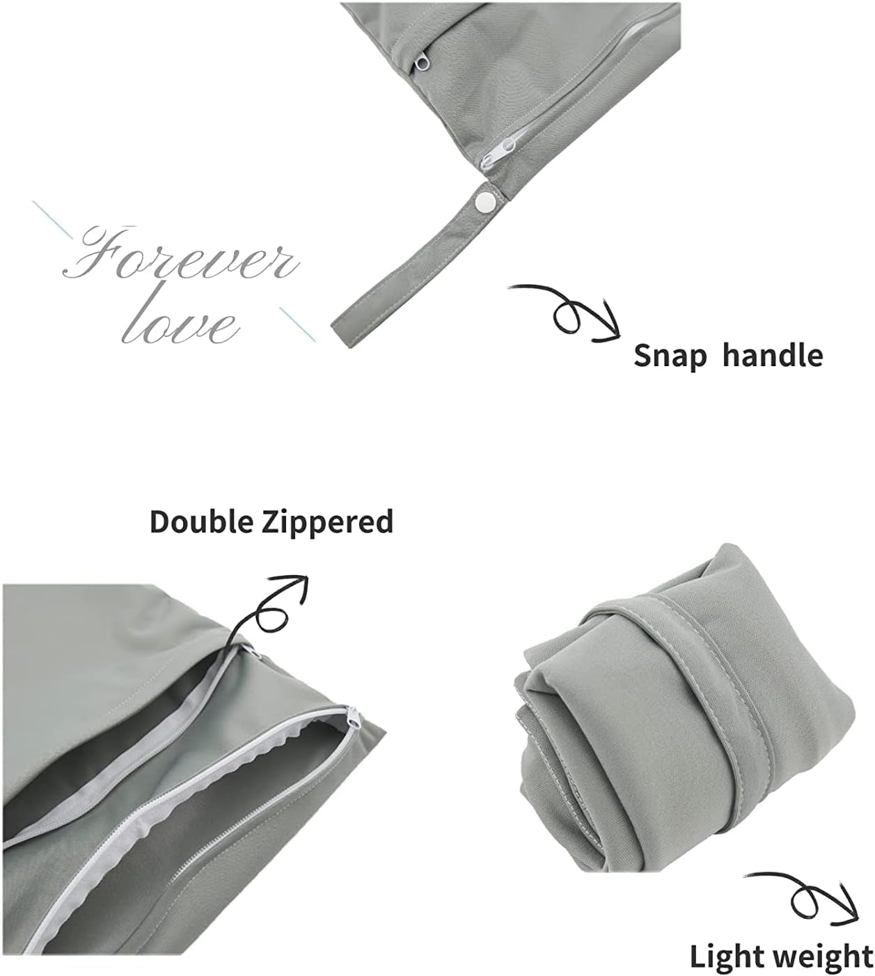 Waterproof Reusable Wet Dry Bags - Dual Pockets - 3-Pack for Travel