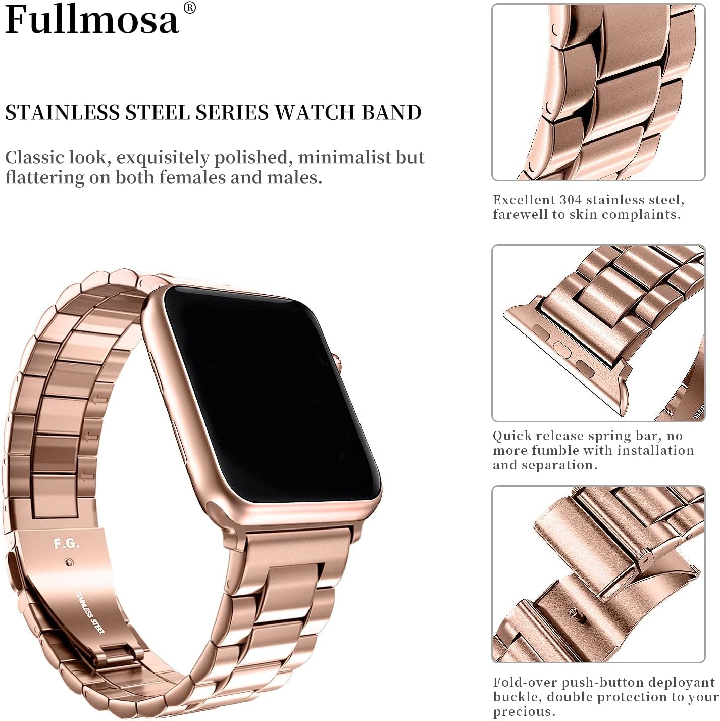Stainless Steel Apple Watch Band with Case - for Apple Watch Ultra 2, Series 9, 8, 7, 6, 5, 4, 3, 2, 1 & SE/SE 2