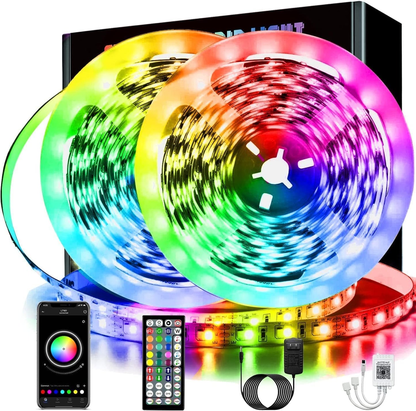 65.6Ft Smart Color Changing LED Strip Lights with Bluetooth Control - Ideal for Bedroom, TV, Party