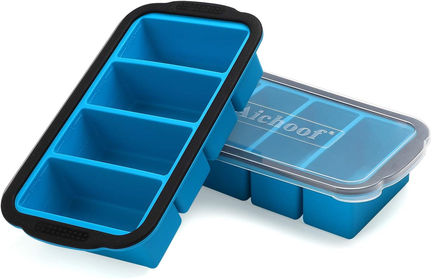 Extra Large 1-Cup Freezing Tray with Lid - Set of 2 Food Storage Molds, Ice Cube Trays- Four 1-Cup Portions (Purple)