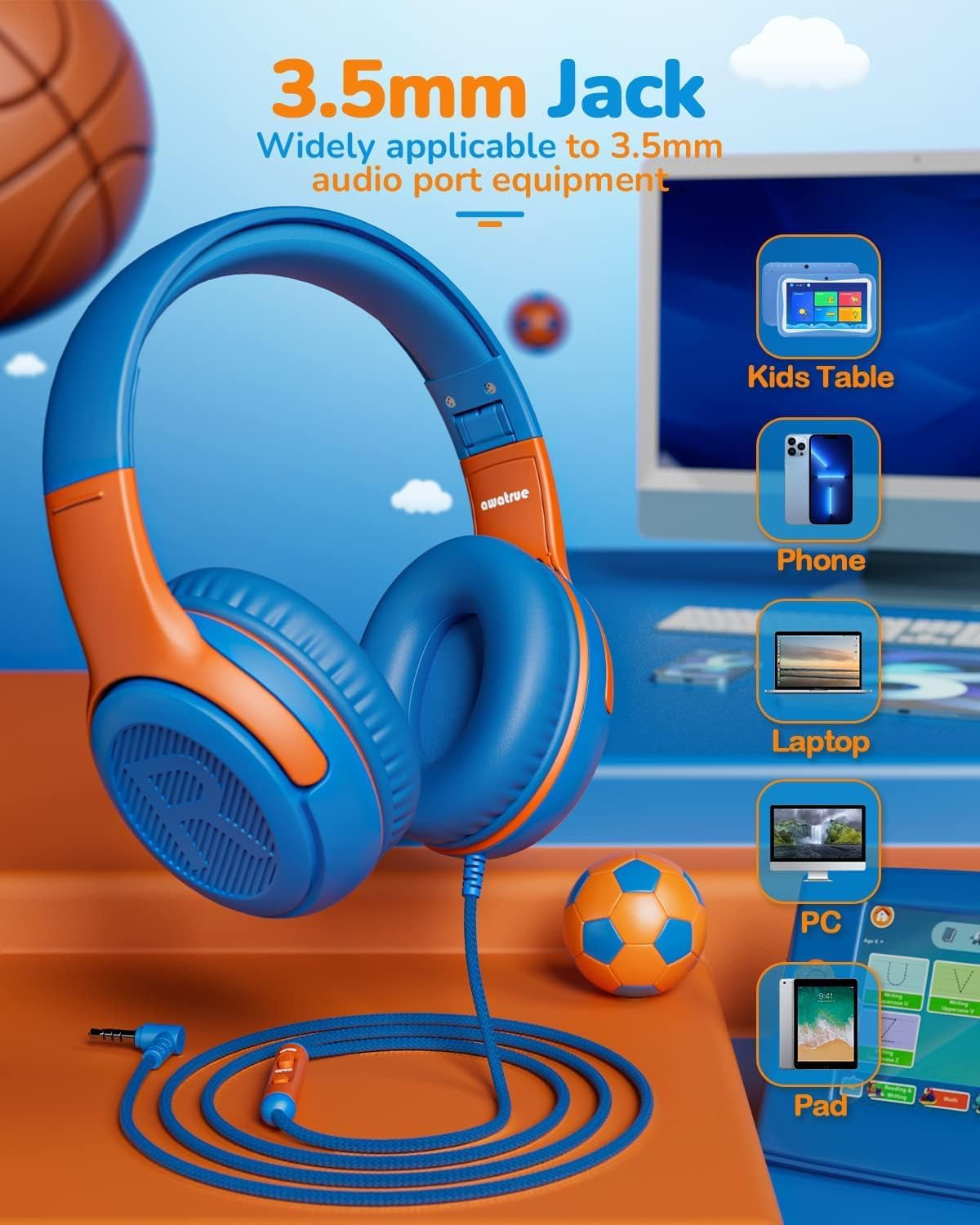 Kids Headphones with Cord - Comfortable and Durable Design for School and Work, Perfect Gift for Children