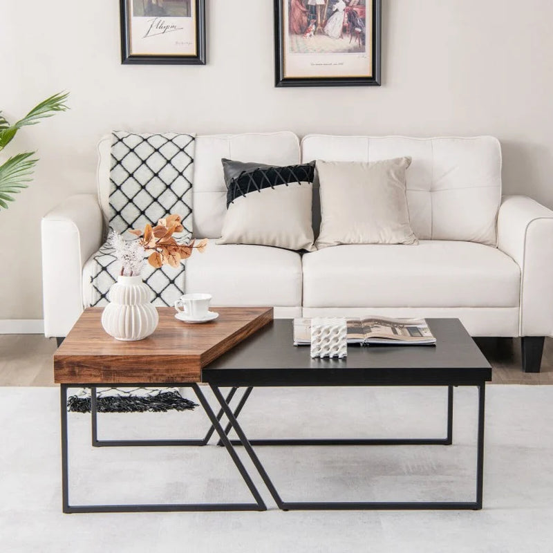 Coffee Table Duo with Powder-Coated Metal Legs