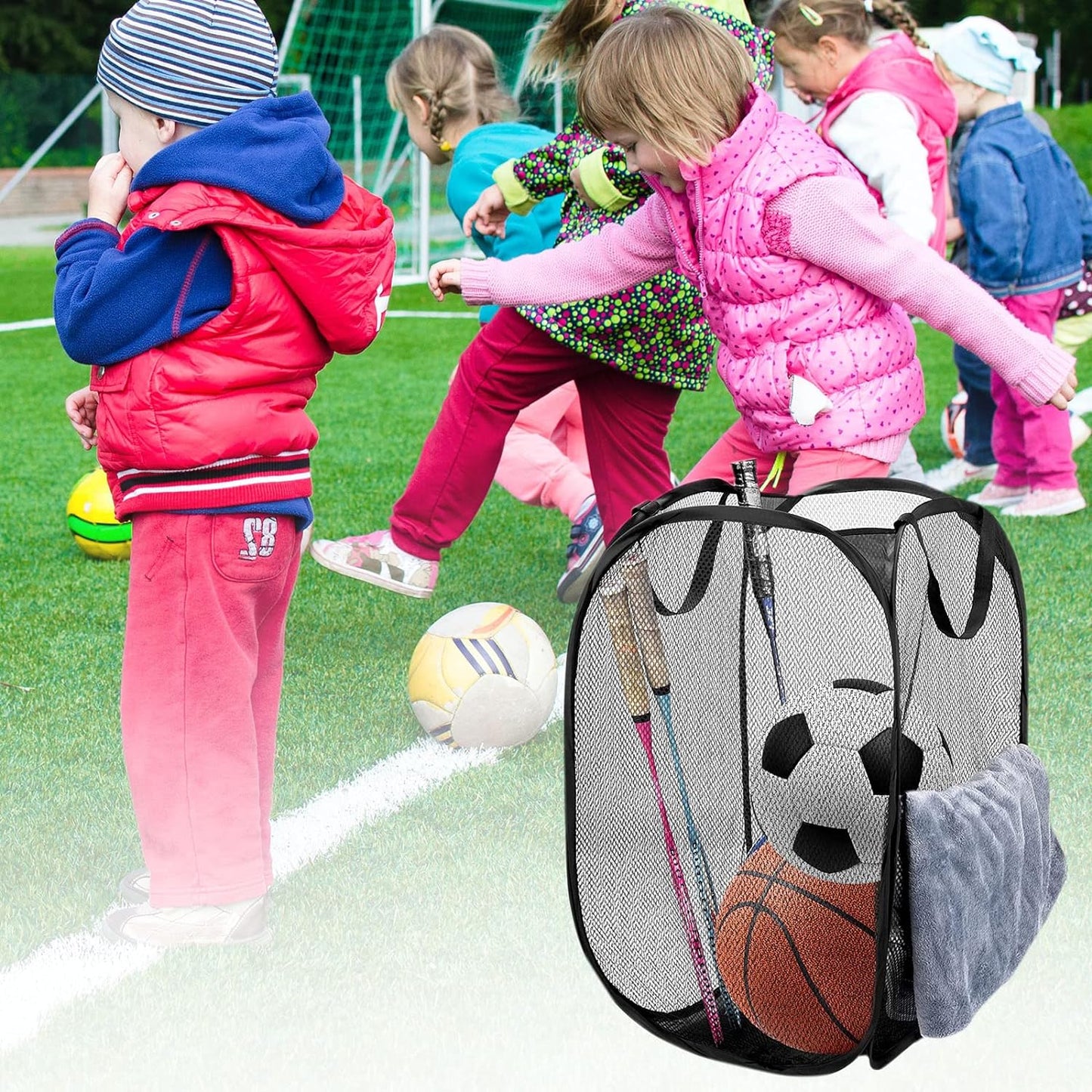 Set of 2 Portable Pop-Up Mesh Laundry Hampers with Foldable Design and Washable Features