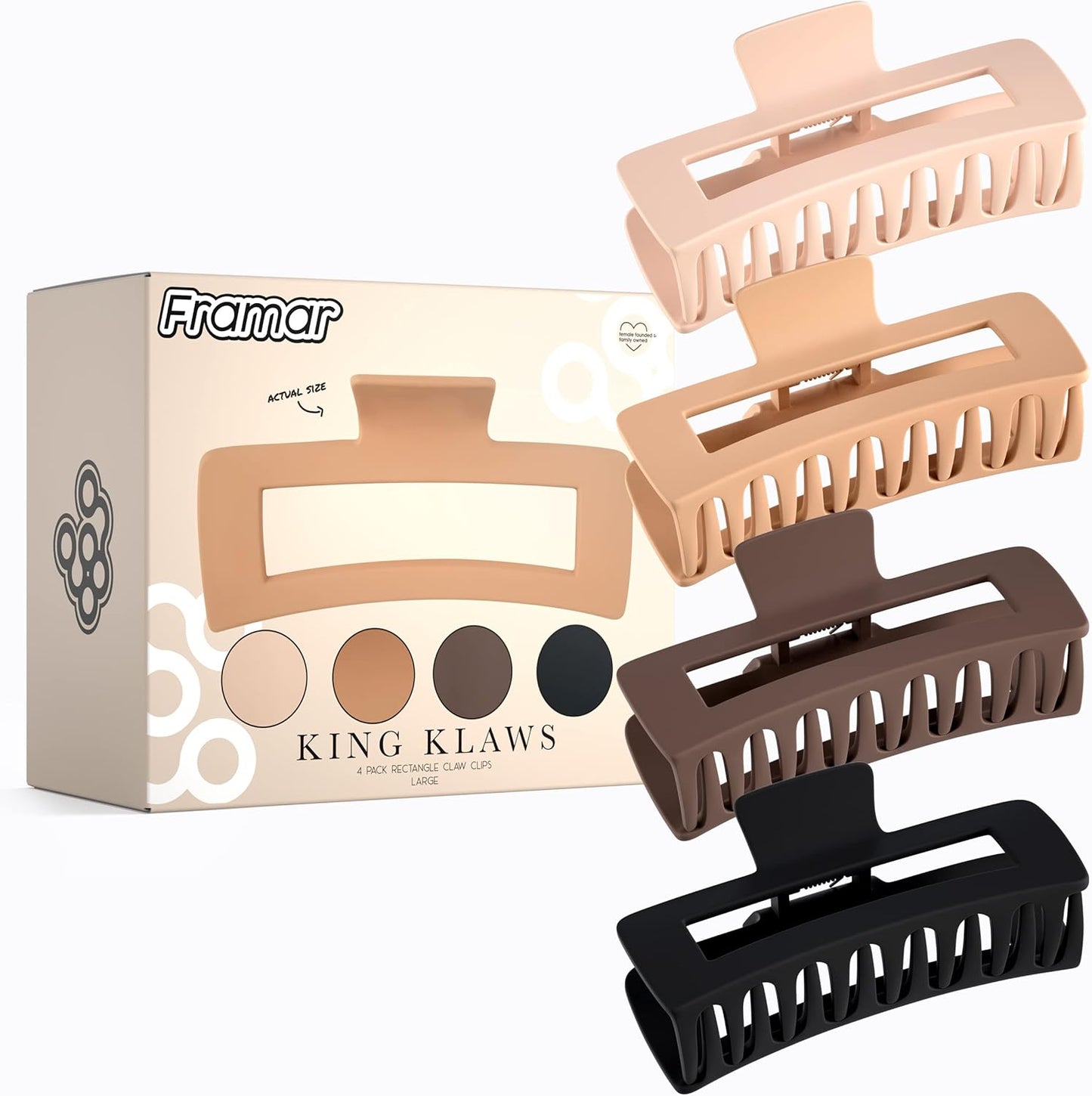 Extra Large Claw Clips for Thick Hair - 4 Pack Neutral Hair Accessories for Women