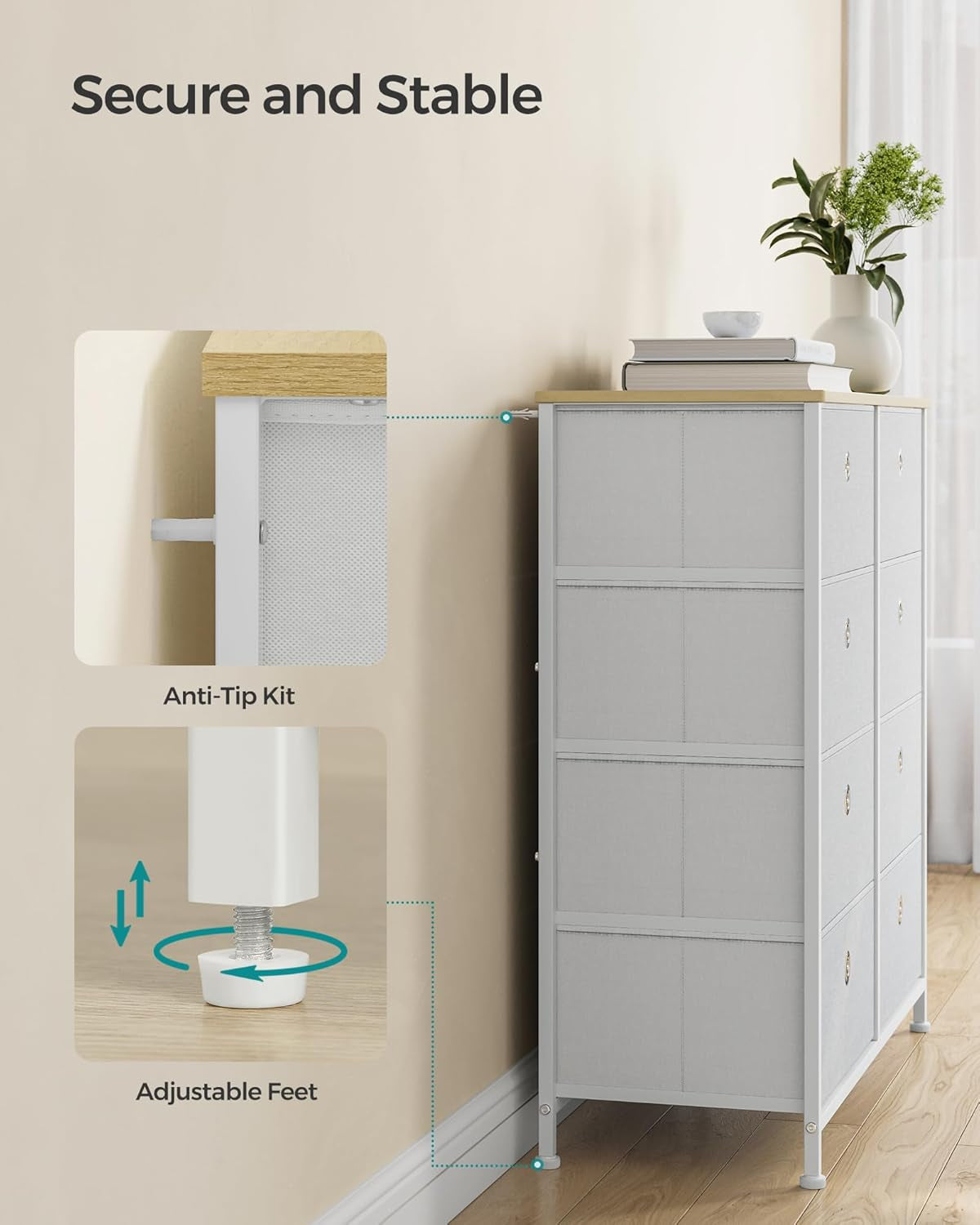 Storage Dresser with Eight Fabric Drawers for Closet Organization