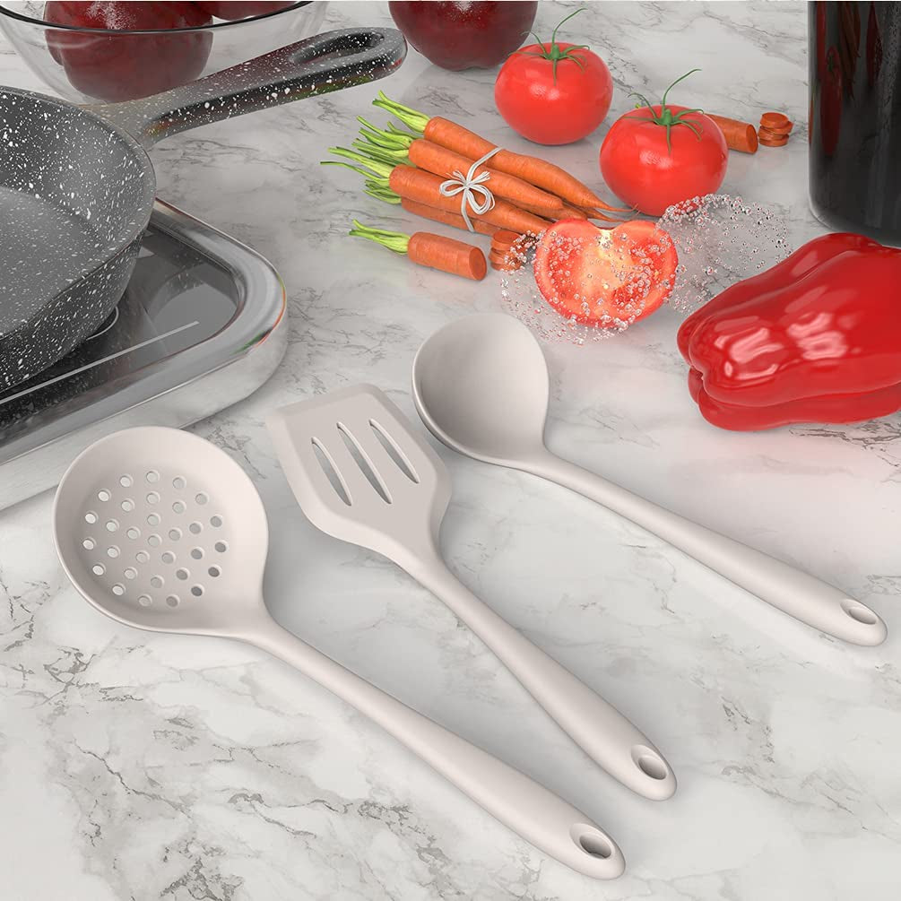 Silicone Kitchen Utensils Set - Heat Resistant Up to 446°F, Includes Turner, Tongs, Spatula, Spoon, Brush, Whisk, Dishwasher Safe and BPA Free