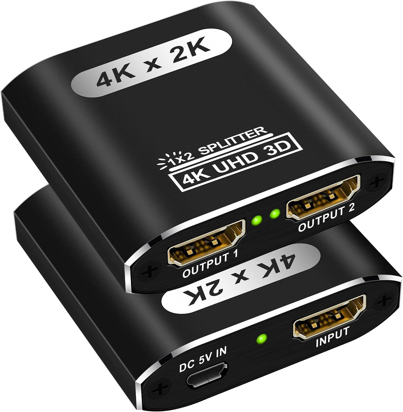 4K HDMI Splitter 1x2 for Dual Monitors, Aluminum Design, Supports 3D and Full HD 1080P, Compatible with PS4, Fire Stick, and HDTV