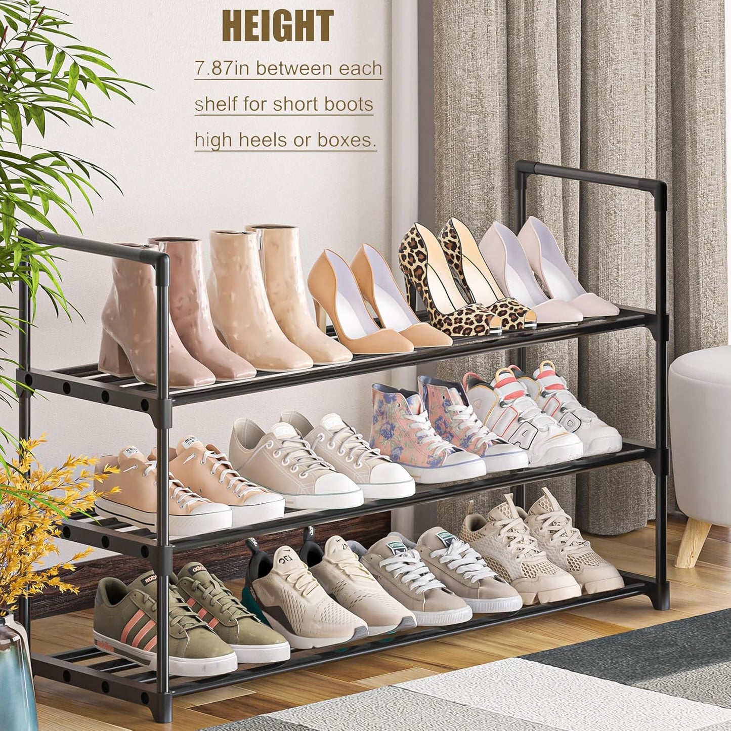 Sturdy Metal Shoe Rack Organizer - 3-Tier Free Standing Storage Solution for Entryway and Closet