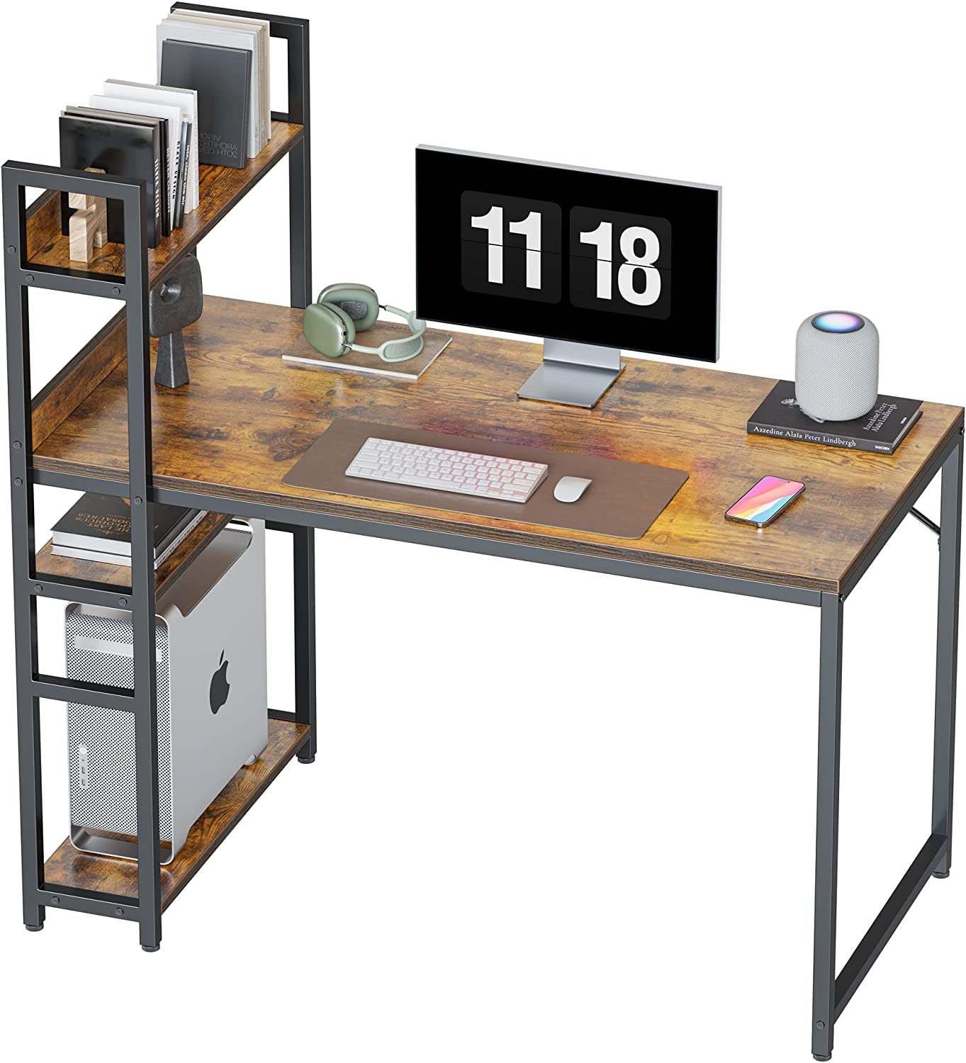 40-Inch Computer Desk with Storage Shelves - Modern Brown Writing Table for Home Office and Study