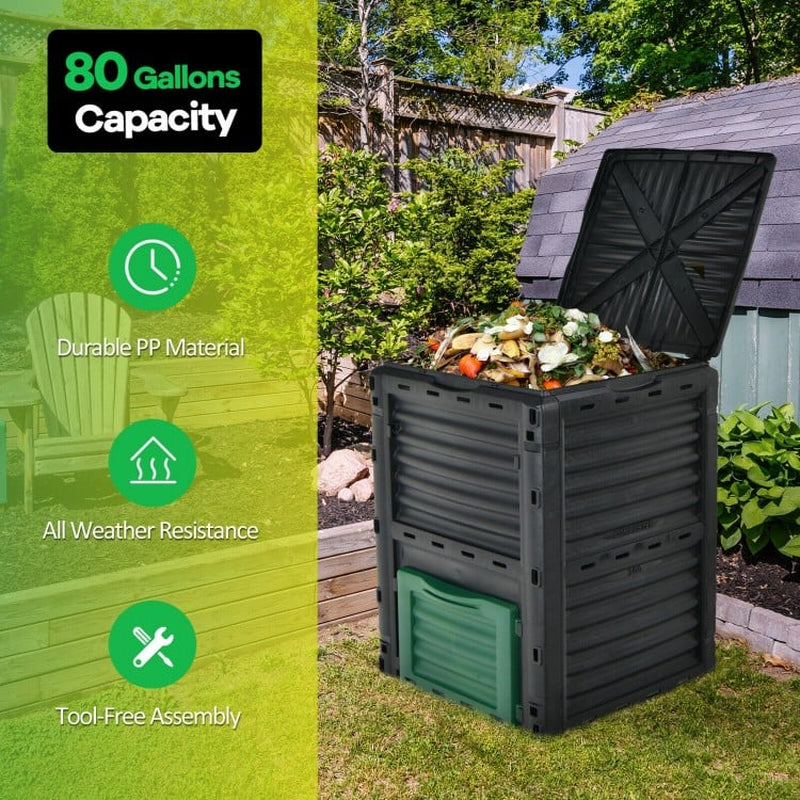 80-Gallon Outdoor Compost Bin with Large Access Lid and Bottom Access Door