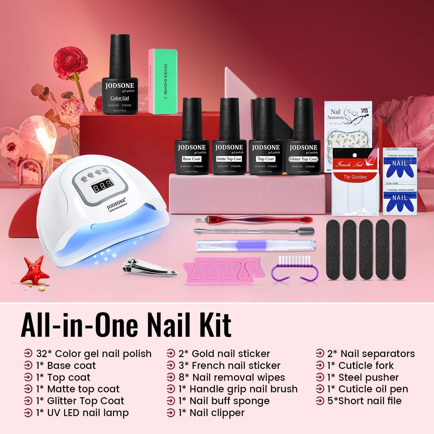 36-Piece Gel Nail Polish Set with UV Lamp - Includes 32 Vibrant Colors
