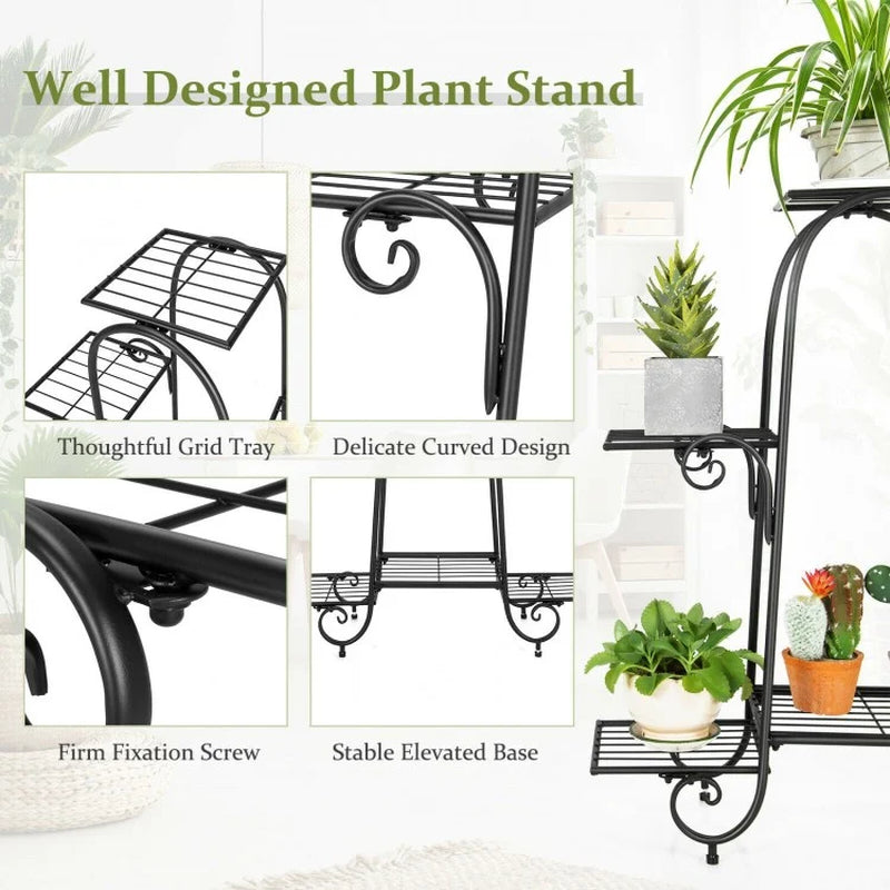 6-Tier Adjustable Plant Stand with Stabilizing Foot Pads
