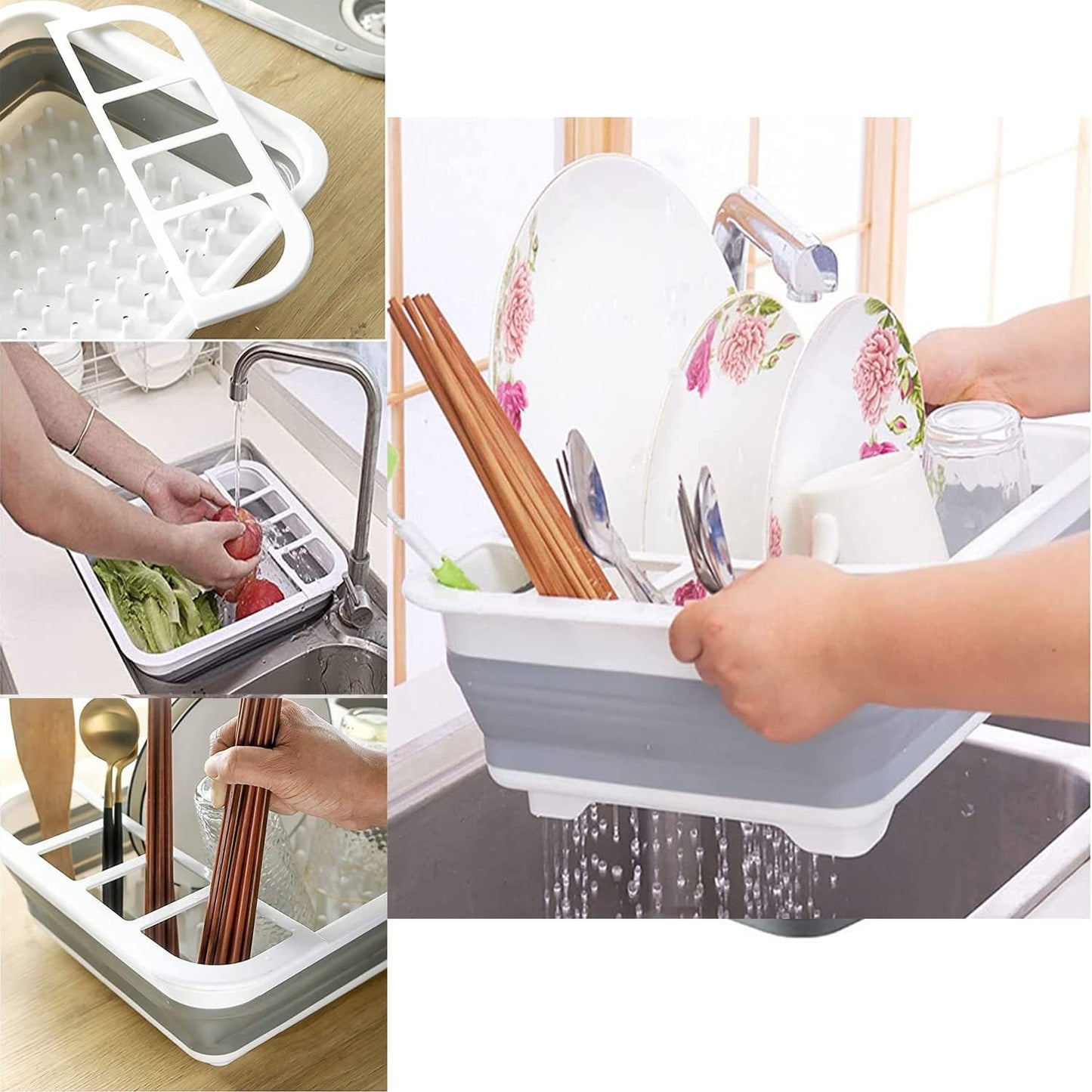 Collapsible Dish Drying Rack and Foldable Dinnerware Organizer for Space-Saving Kitchen and Outdoor Use