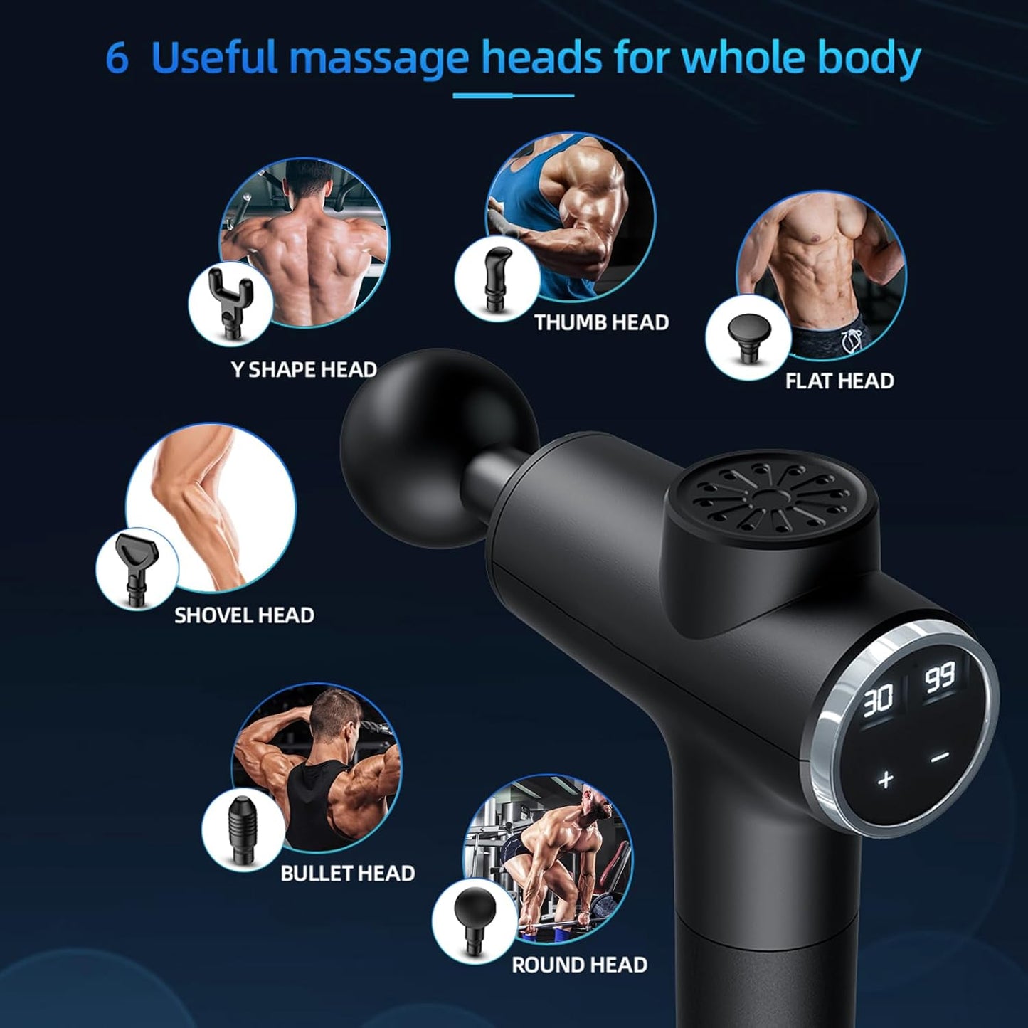 Deep Tissue Massage Gun for Back, Neck, Shoulder, and Leg Relief – Percussion Massager with 30 Speed Levels